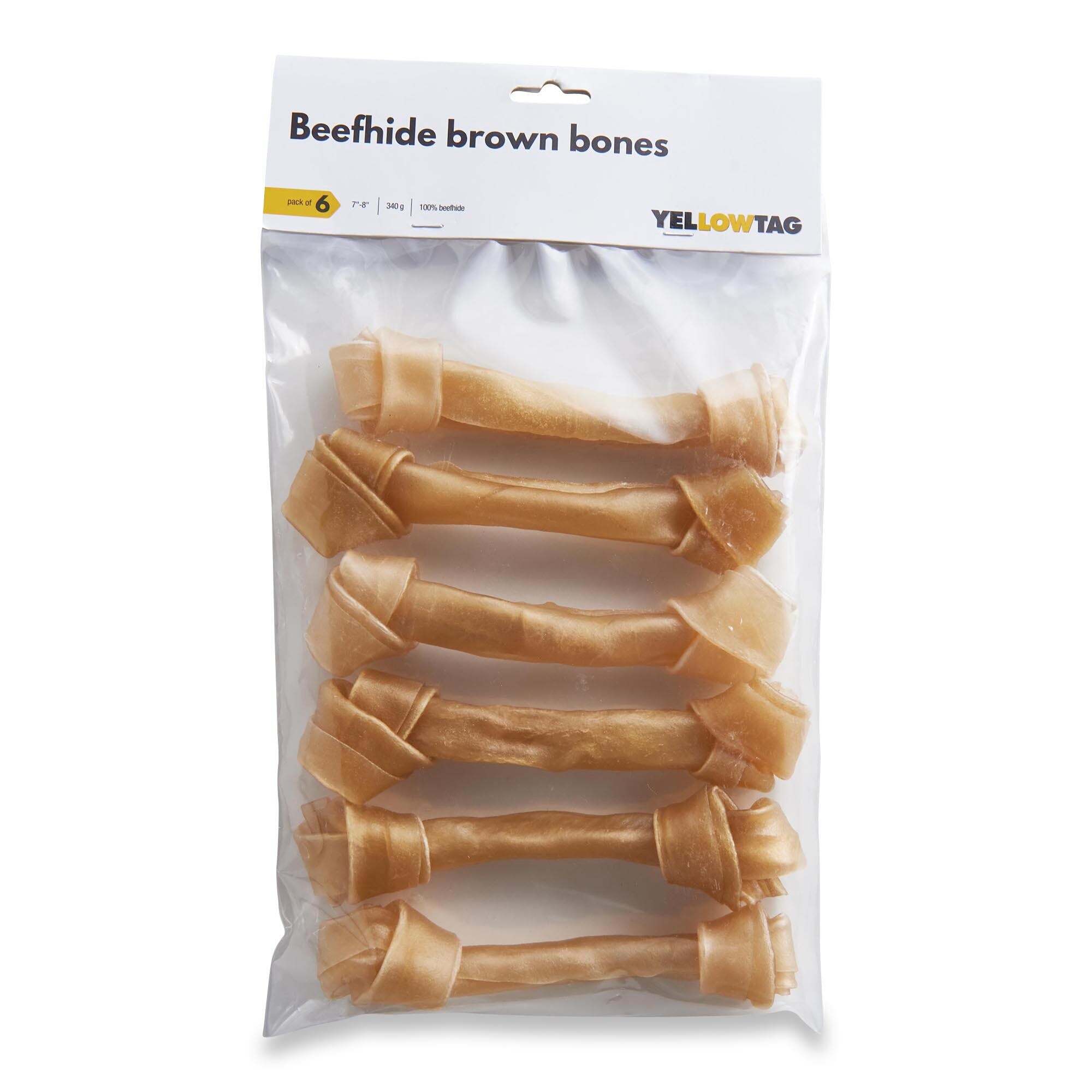 YellowTag Beefhide Bones Dog Treats, 340g, Brown, 6Pack Giant Tiger