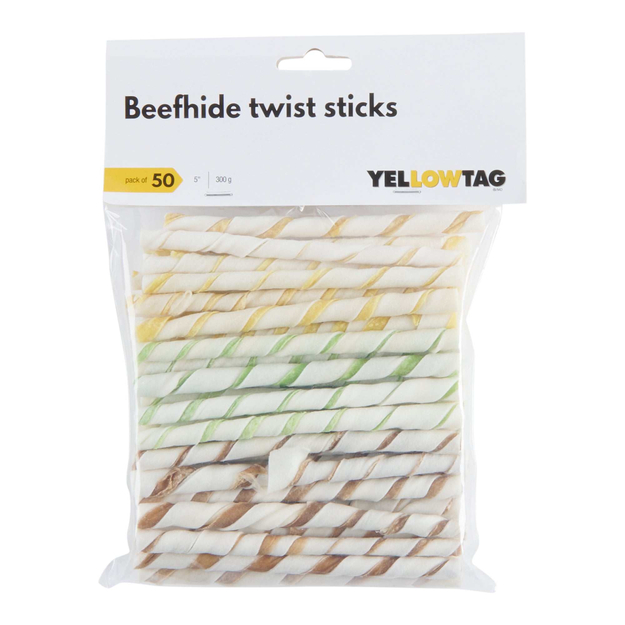 YellowTag Natural Beef hide Twist Sticks, 5in, 50Pack Giant Tiger