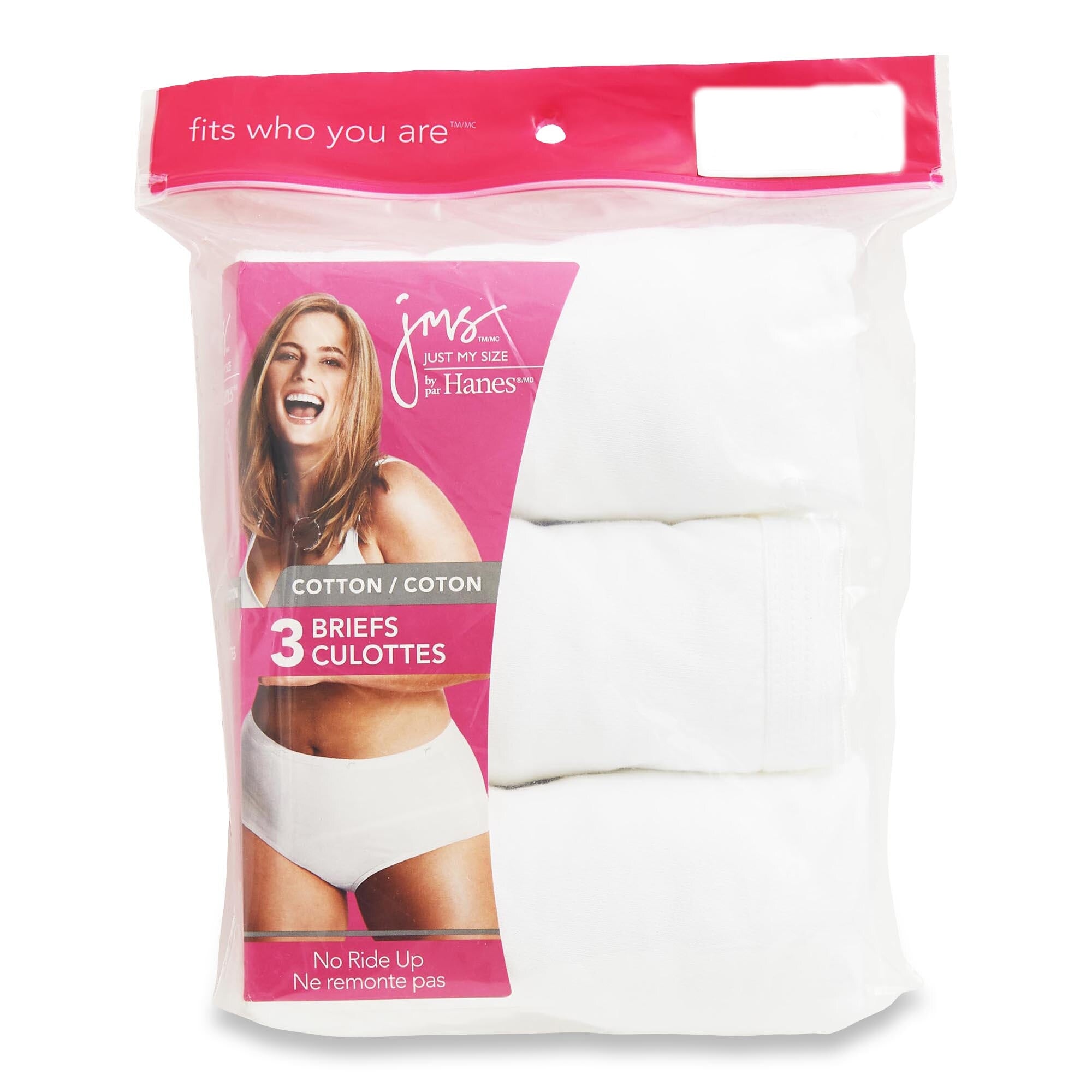 Just My Size Women's Plus High-Rise Cotton Briefs with Tag-Free Elastic  Waistband, White, 3-Pack