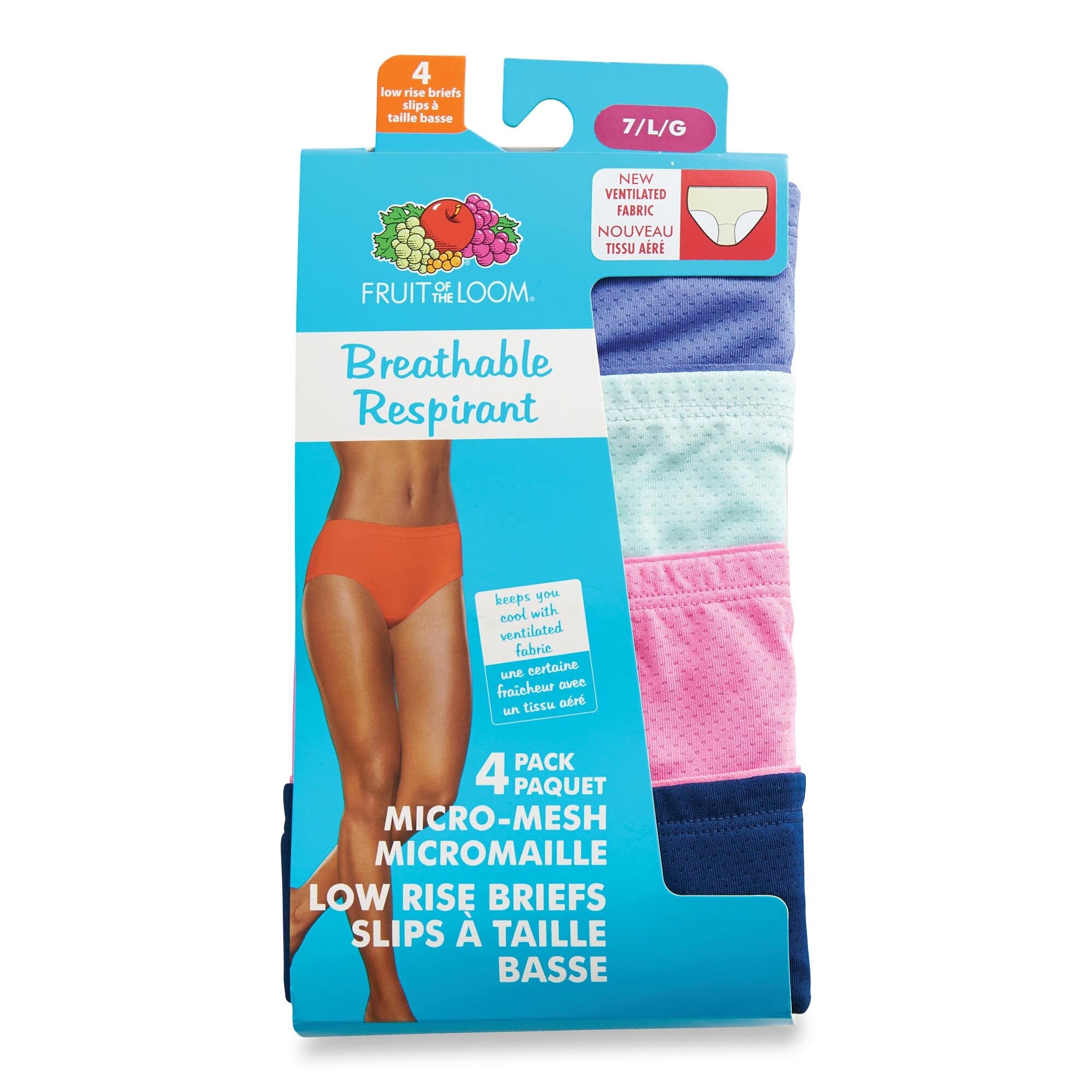 Fruit of the Loom Women's Low-Rise Breathable Micro-Mesh Briefs, Assorted  Colours, 4-Pack