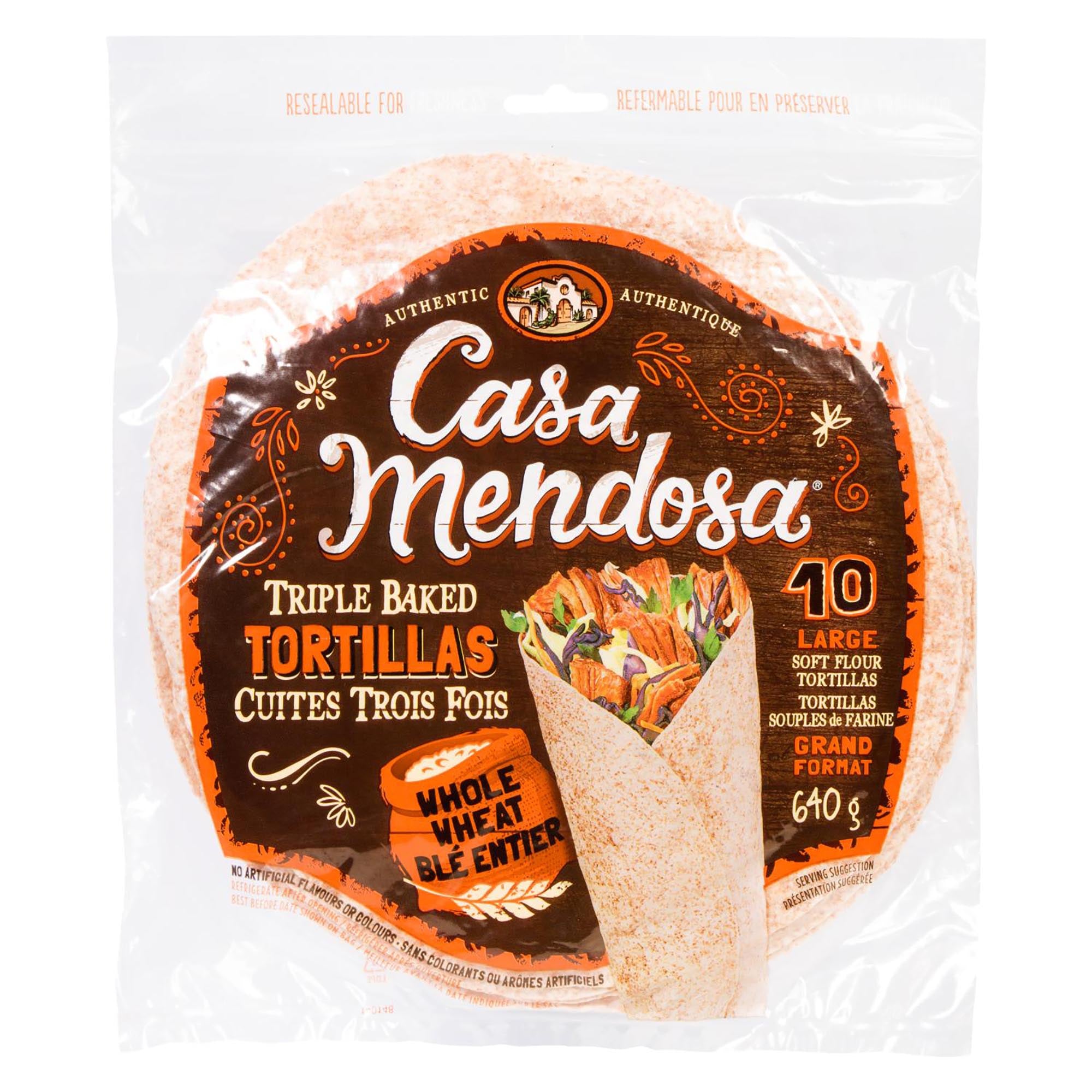 Casa Mendosa Tortillas Grand Format Cuites Trois Fois Blé Entier, emb