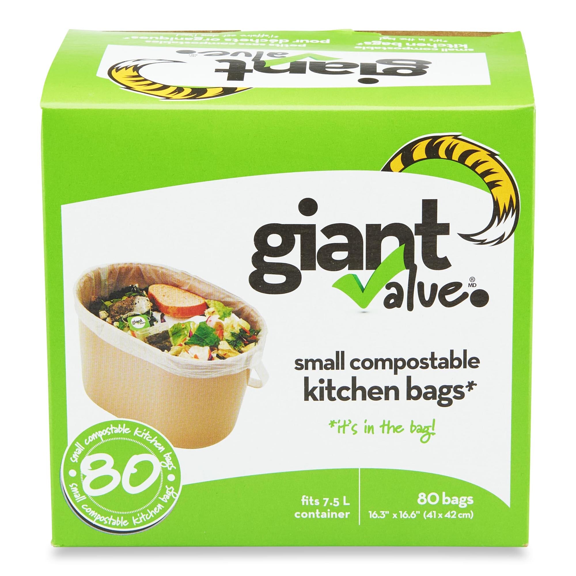 Giant Value Compostable Kitchen Food Waste Bags, Small, 80Pack Giant