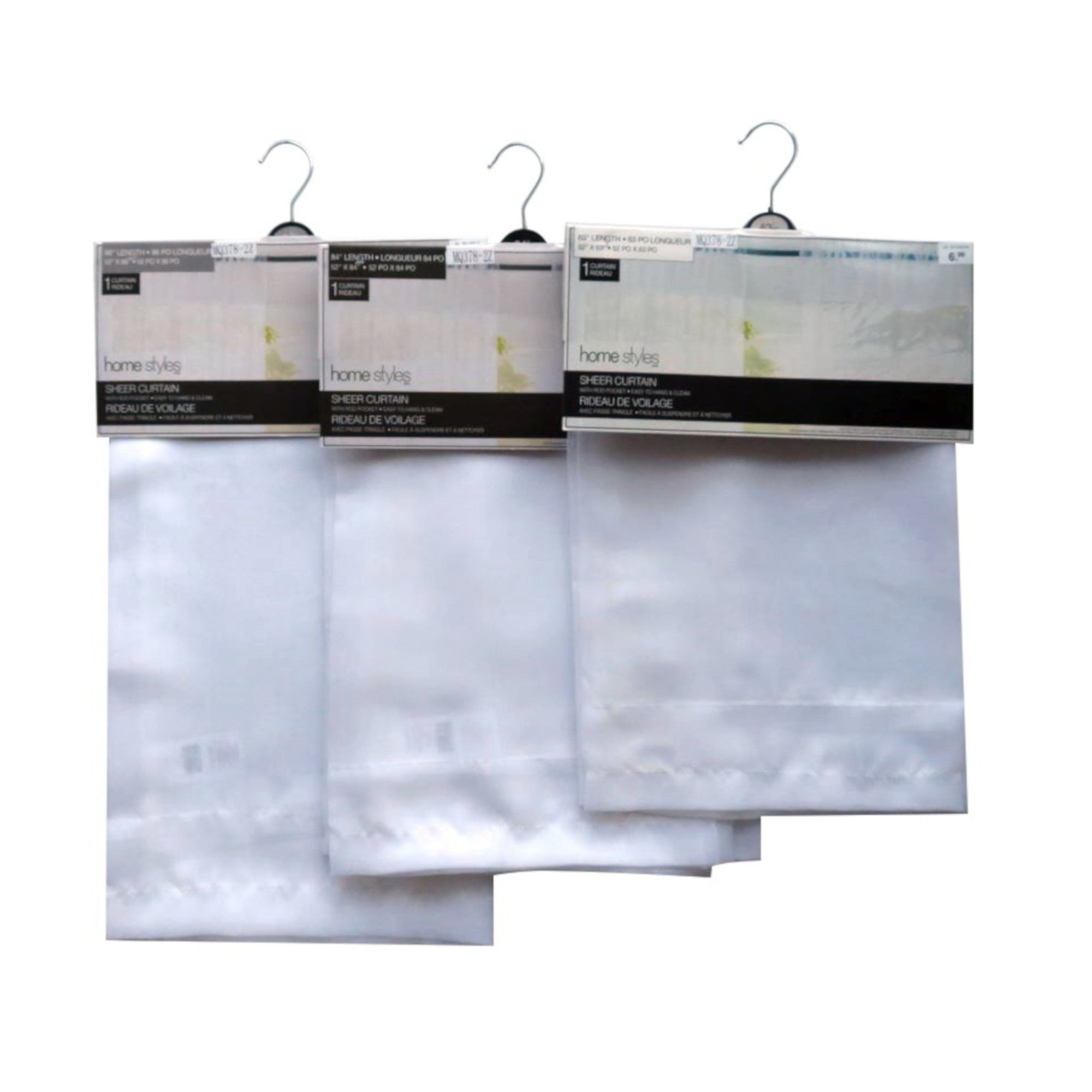 HomeStyles Sheer Curtain Panel with Rod Pocket, 84in, White, 1Pack