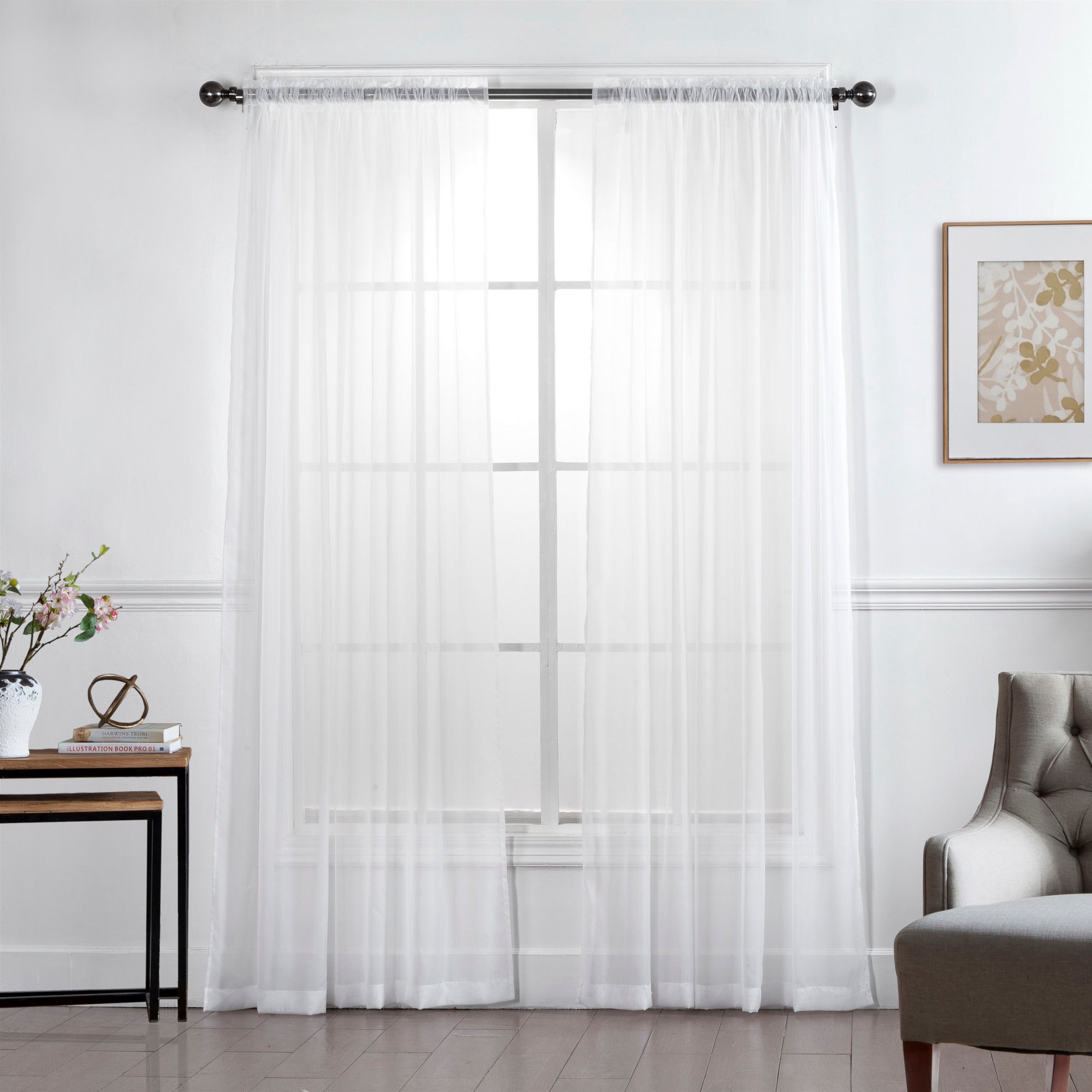 HomeStyles Sheer Curtain Panel with Rod Pocket, 84in, White, 1Pack