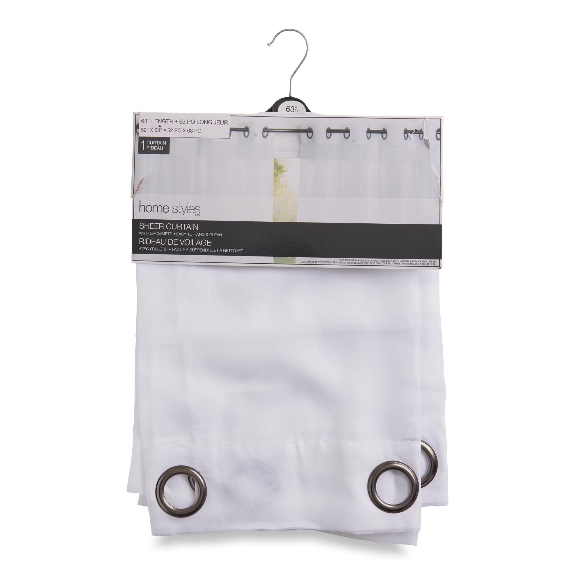 HomeStyles Sheer Curtain Panel with Grommets, 63in, White, 1Pack