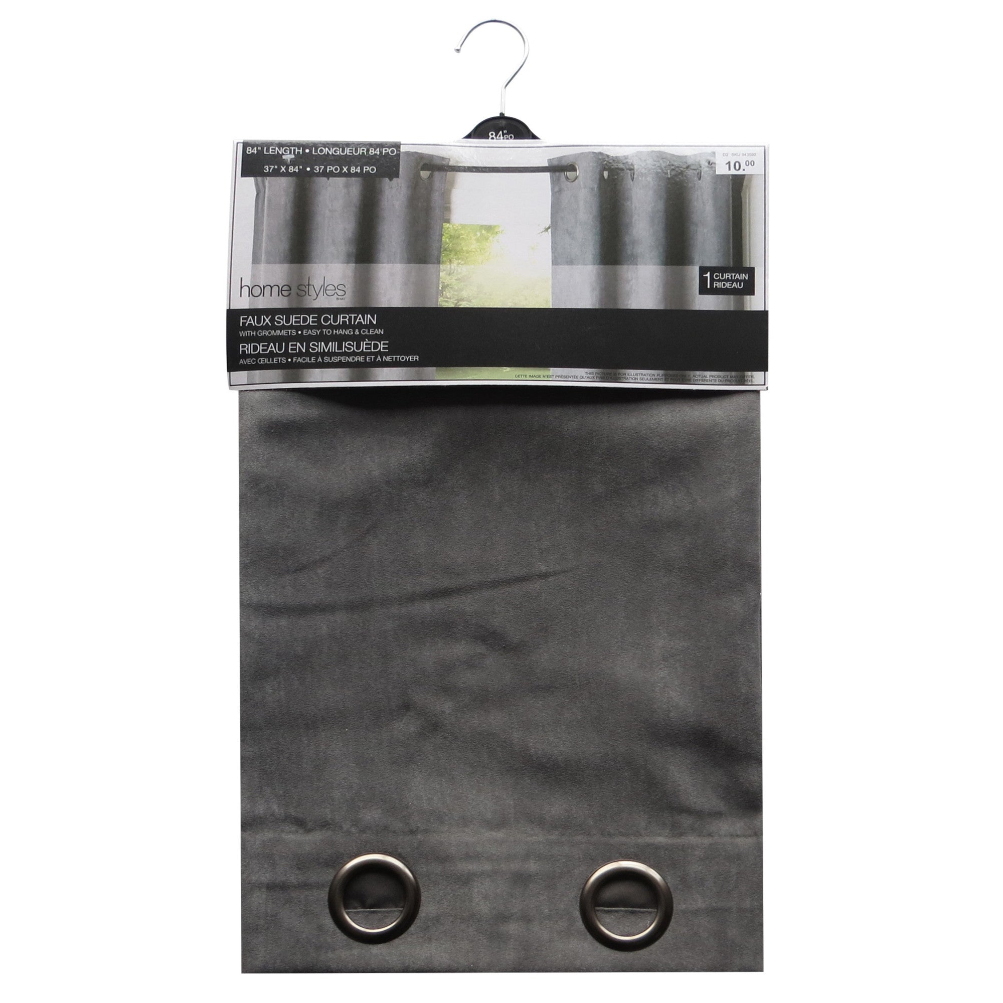 HomeStyles Faux Suede Curtain Panel with Grommets, 96in, Charcoal, 1