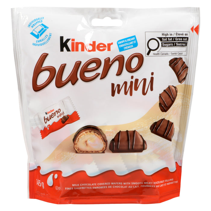 Kinder Bueno Fines Gaufrettes Enrobées de Chocolat au Lait, Fourrées au Lait et Noisettes Mini, 145 g