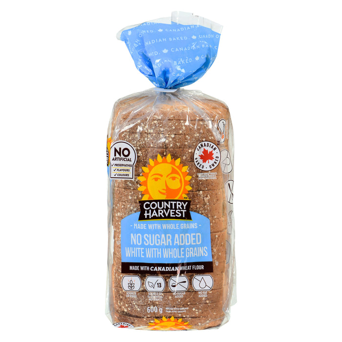 Country Harvest White with Whole Grains No Sugar Added Bread, 600 g