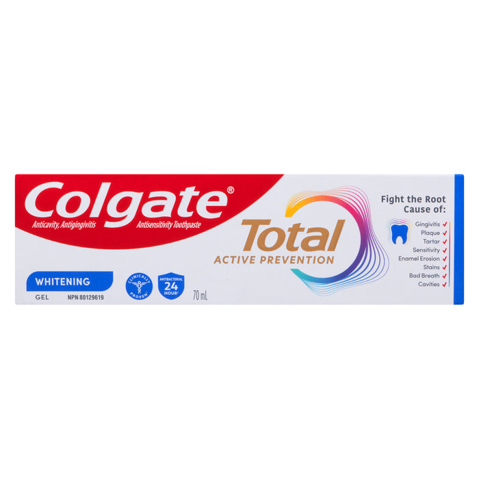 Colgate Total Fluorure Anticarie et Dentifrice Antigingivite Blanchissant Gel, 70 ml
