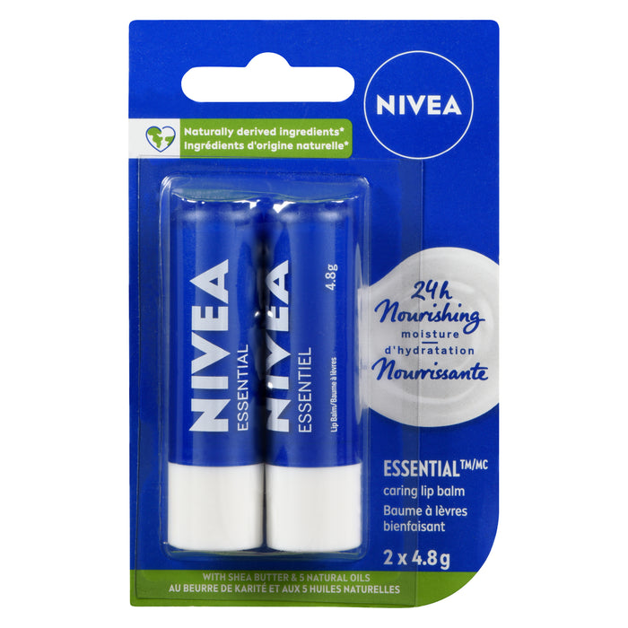 NIVEA Nourishing Lip Balm Essential, 2-Pack, 4.8 g