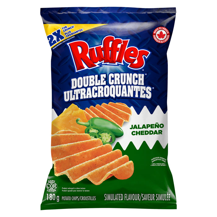 Ruffles Double Crunch Cheddar Jalapeno Rippled Potato Chips, 180-g