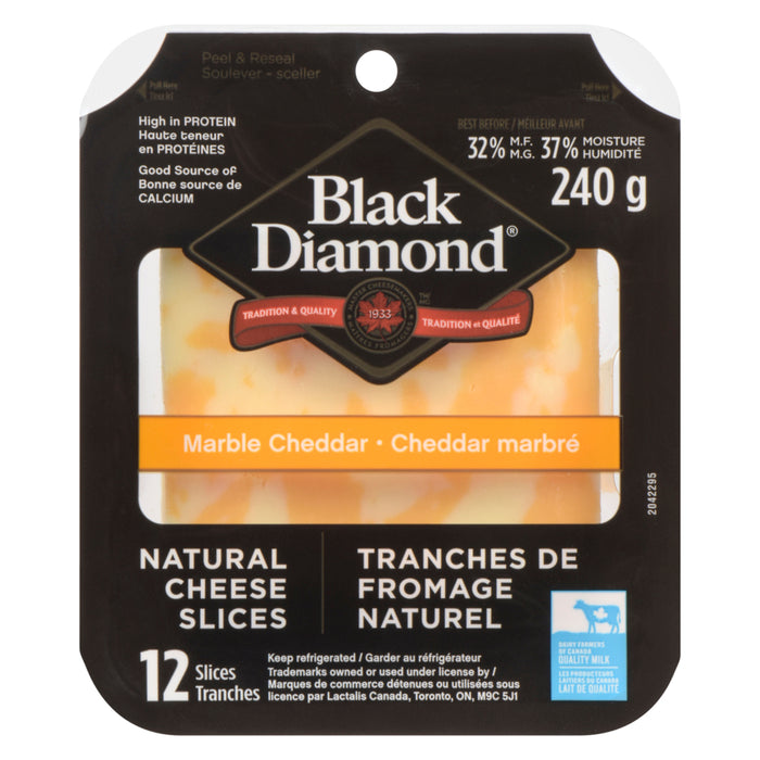 Black Diamond Natural Cheese Slices Marble Cheddar 12 Slices 32% M.F. - 240g