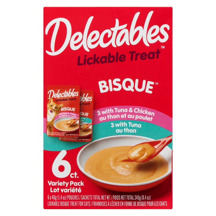 Delectables Friandise Délectable de Bisque pour les Chats Variété de Paquet Poches, Emballage de 6, 40 g