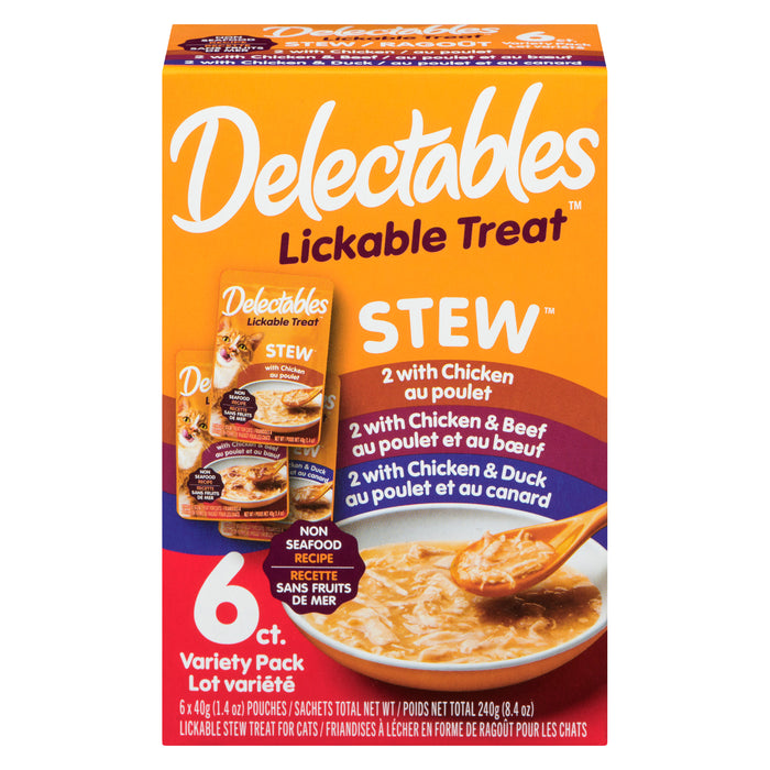 Delectables Friandises Délectables sous Forme de Ragoût pour Chats Recette Sans Fruits de Mer Lot Variété Sachets, Emballage de 6, 40 g