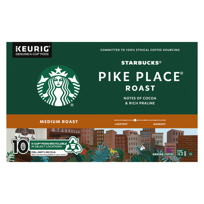 Emballage de 10 dosettes K-cups de café moulu de torréfaction moyenne Pike Place de Starbucks – 125 g