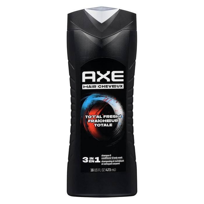 Axe Cheveux, 3 en, 1 Shampooing et Revitalisant et Nettoyant Corporel Fraîcheur Totale, 473 ml