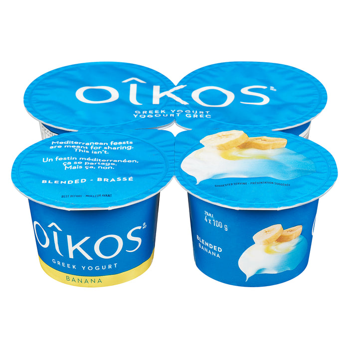 Yogourt grec à la banane Oikos, paquet de 4, 100 g