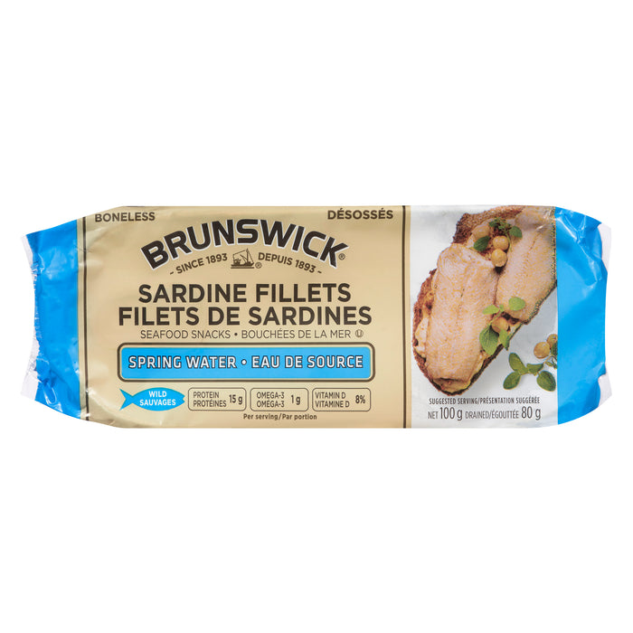 Filets de sardines dans l'eau de source Bouchées de la mer Brunswick - 100 g