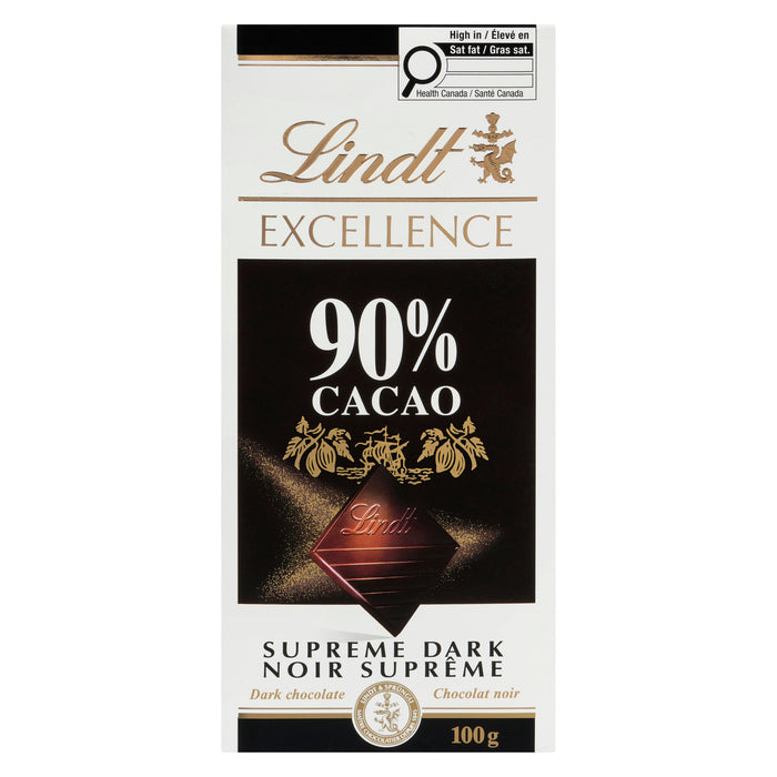 Lindt Excellence Dark Chocolate Supreme Dark 90% Cacao, 100-g