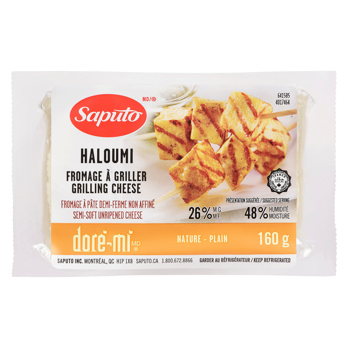 Saputo Doré-Mi Semi-Soft Unripened Cheese Haloumi Grilling Cheese Plain 26% M.F., 160 g