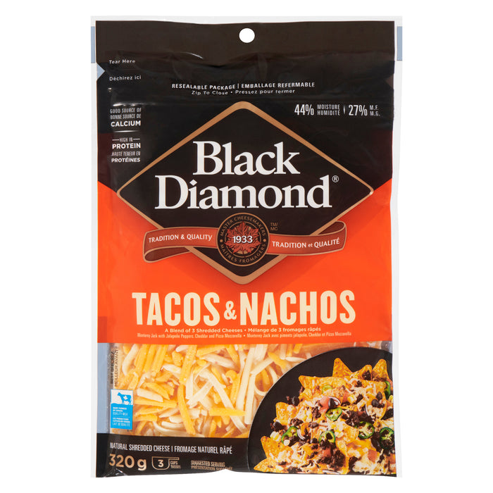 Black Diamond Fromage Naturel Râpé Tacos & Nachos 29 % M.G., 320-g