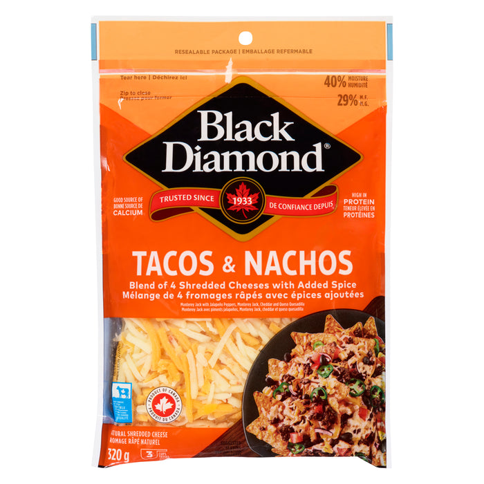 Black Diamond Fromage Naturel Râpé Tacos & Nachos 29 % M.G., 320-g