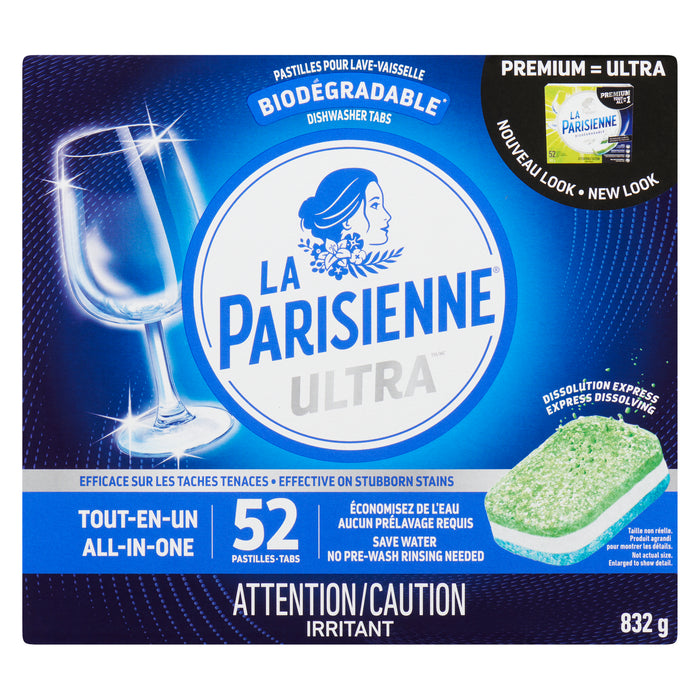 La Parisienne Biodégradable Pastilles pour Lave-Vaisselle, Emballage de 52, 832 g