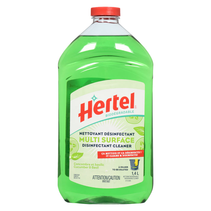 Hertel Biodégradable Cucumber & Basil Disinfectant Cleaner Multi Surface, 1.4-L