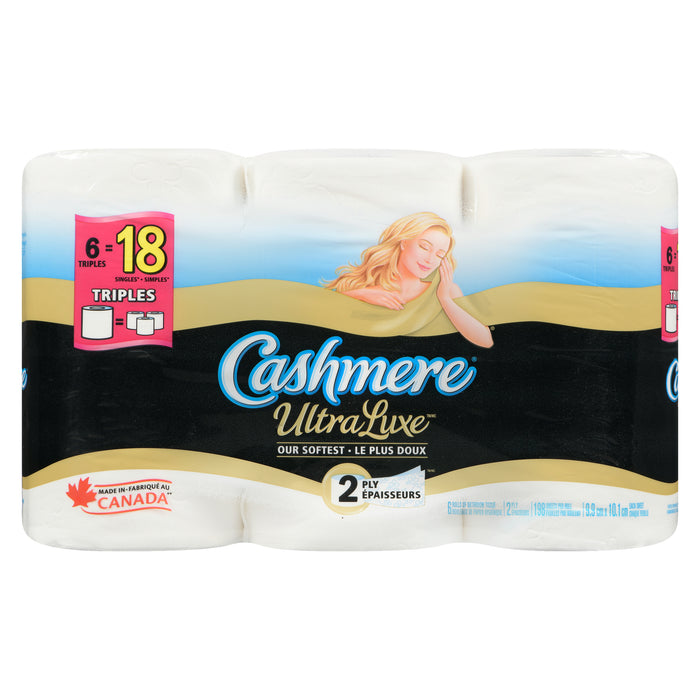 Rouleaux de papier hygiénique de qualité supérieure à 3 épaisseurs Ultra Luxe de Cashmere - emb. de 6