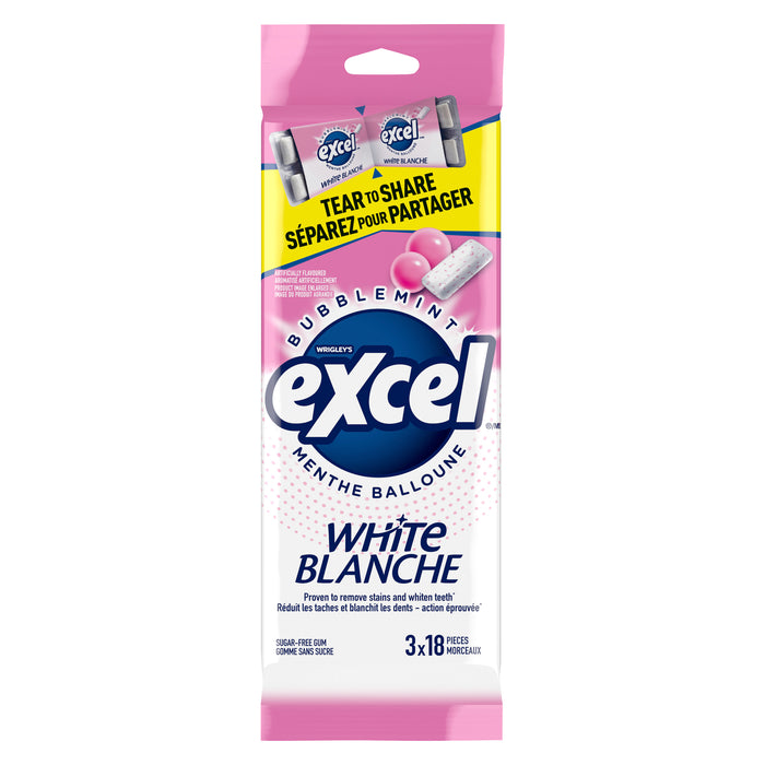 Excel White Bubblemint Whitening Gum Pack, 18 Pieces, 3-Pack