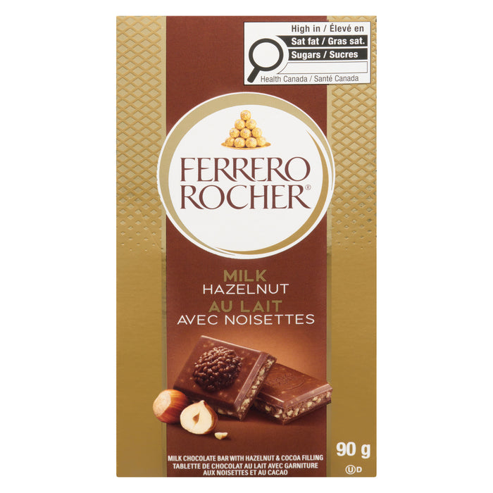 Ferrero Rocher Tablette de Chocolat au Lait avec Garniture aux Noisettes et au Cacao, 90 g