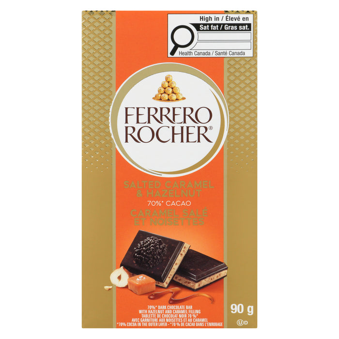 Ferrero Rocher Dark Hazelnut and Salted Caramel Chocolate Bar, 90-g