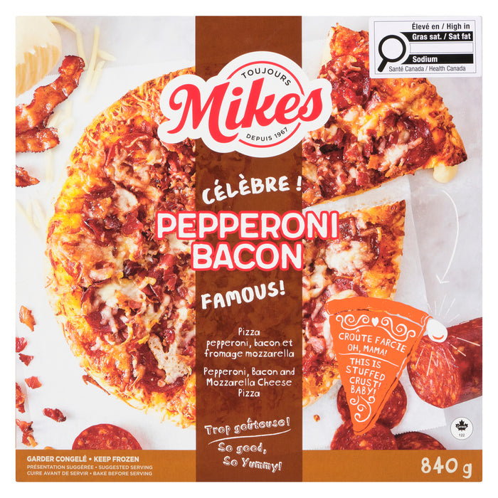 Mike's Stuffed Crust Pepperoni and Bacon Frozen Pizza, 840-g