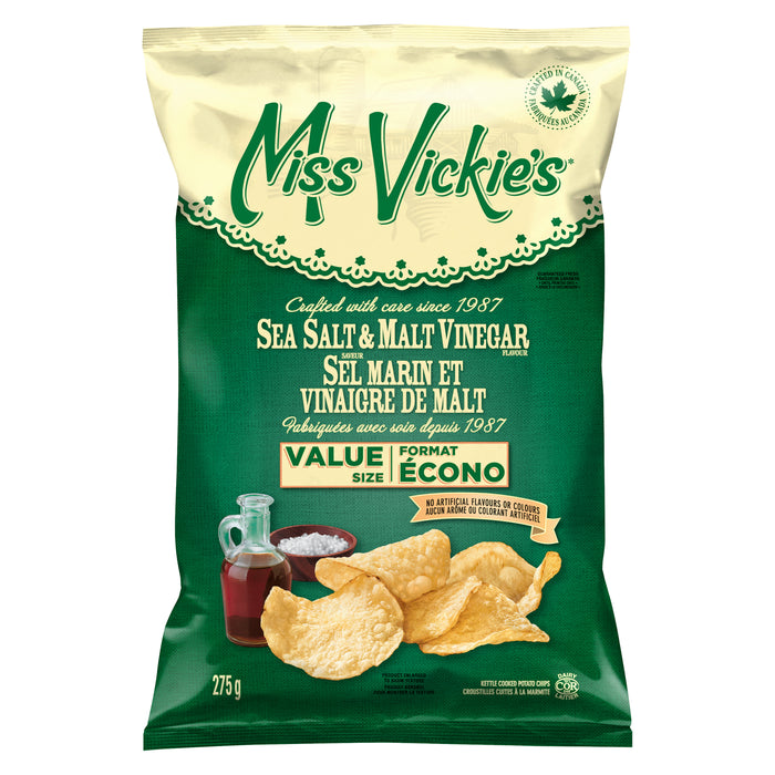 Miss Vickie's Sea Salt and Malt Vinegar Kettle Cooked Potato Chips, 275-g