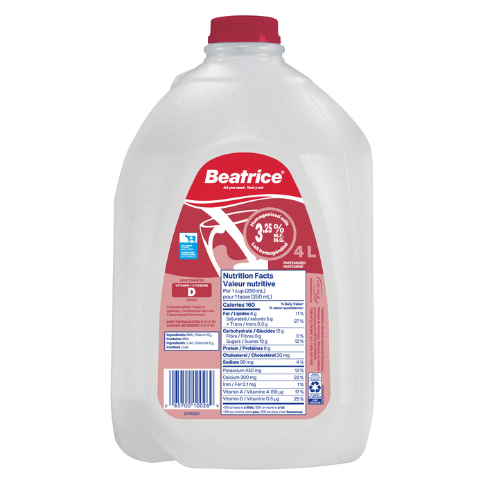 Beatrice Lait Homogénéisé 3.25% M.G., 4-L