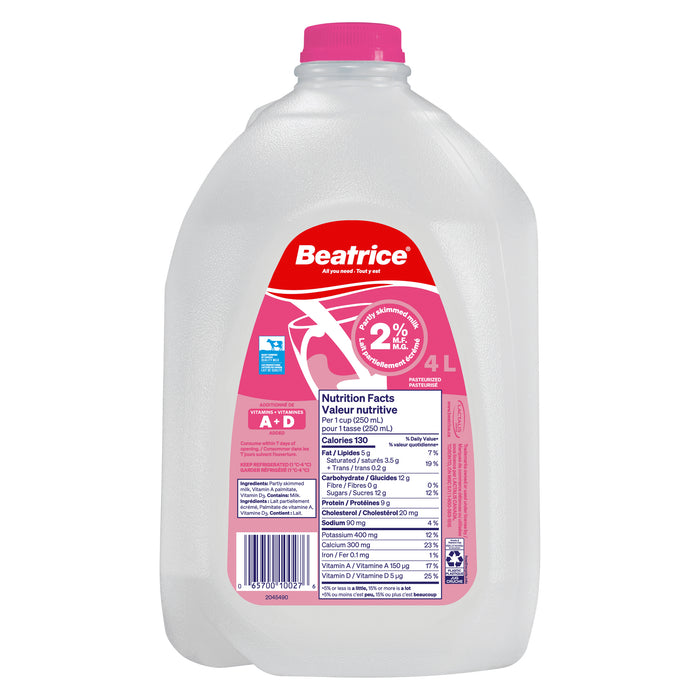 Beatrice Partly Skimmed Milk 2% M.F., 4-L