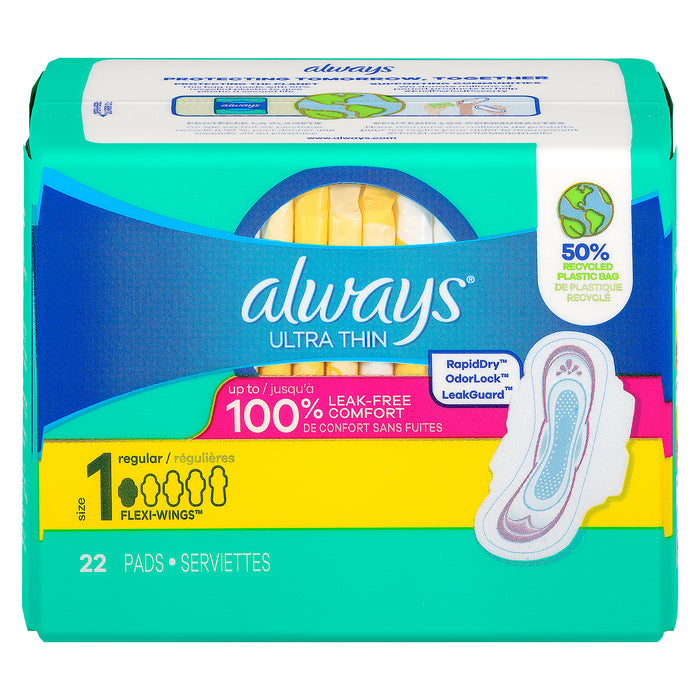 Always Ultra Thin Leak-Free Comfort Pads, 22-Pack