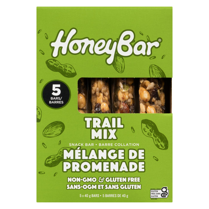 Barres collation HoneyBar mélange du randonneur, emballage de 5, 200 g