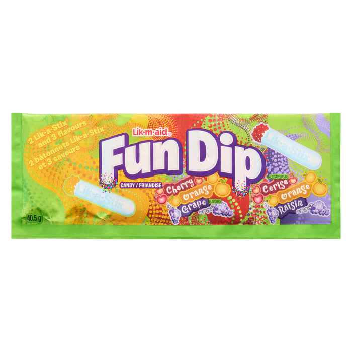 Lik-M-Aid Fun Dip Candy Cherry Orange Grape Flavours, 40.5-g