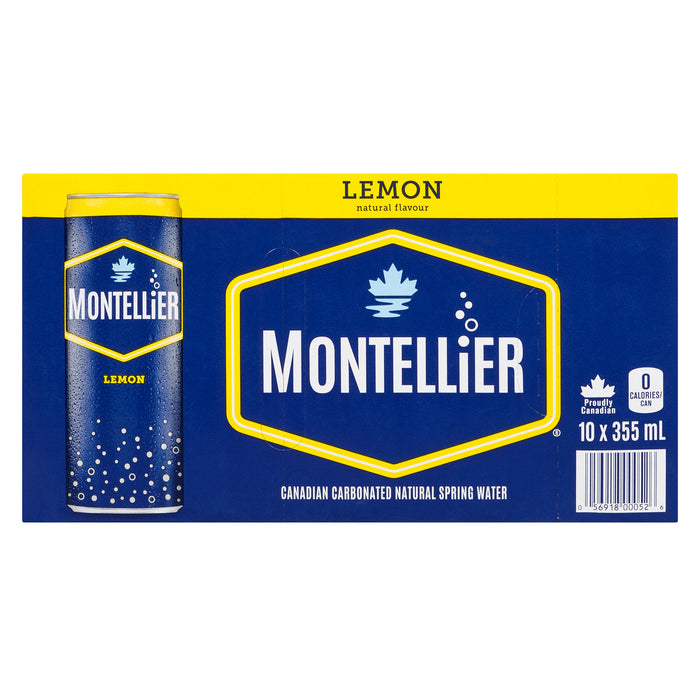 Montellier Canadian Carbonated Natural Spring Water Lemon, 10-Pack, 355 ml