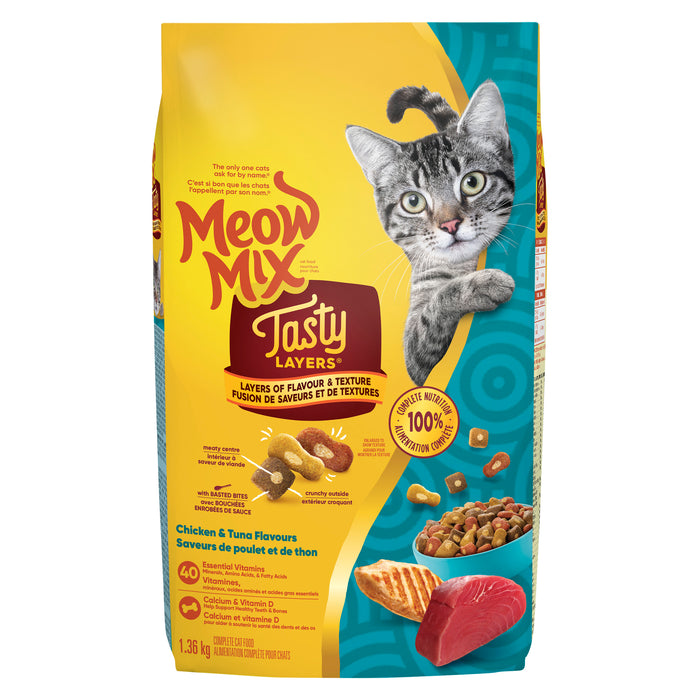 Meow Mix Tasty Layers Nourriture Seche pour Chats Poulet et Thon, 1.36 kg