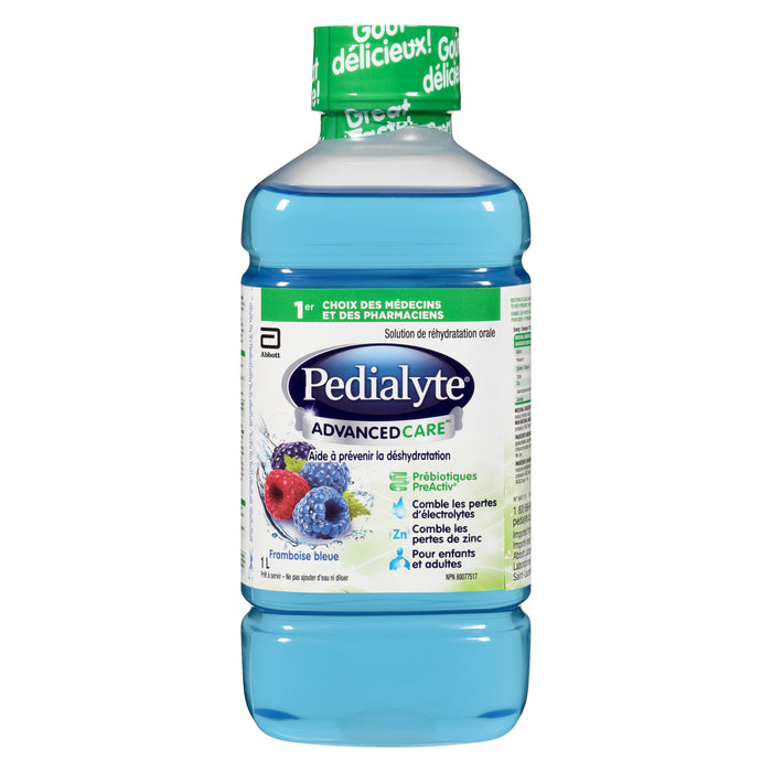 Pedialyte AdvancedCare Oral Rehydration Solution Blue Raspberry, 1-L