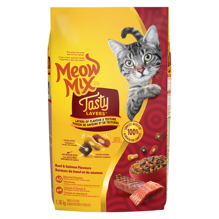 Nourriture sèche pour chats Meow Mix Tasty Layers, saveurs de bœuf et de saumon, 1,36 kg