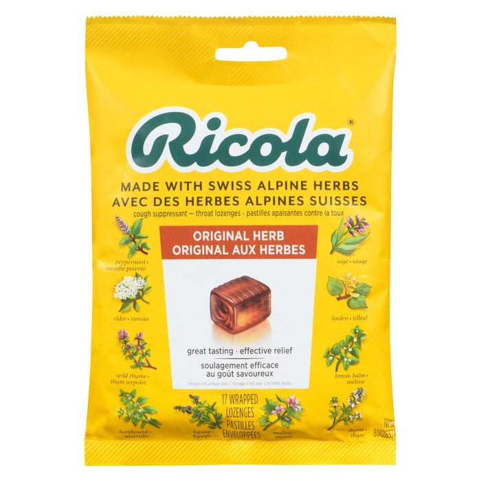 Ricola Cough Suppressant Throat Lozenges Original Herb, 17-Pack