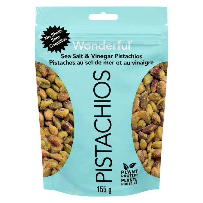 Wonderful Sea Salt & Vinegar Pistachios with No Shells, 155-g