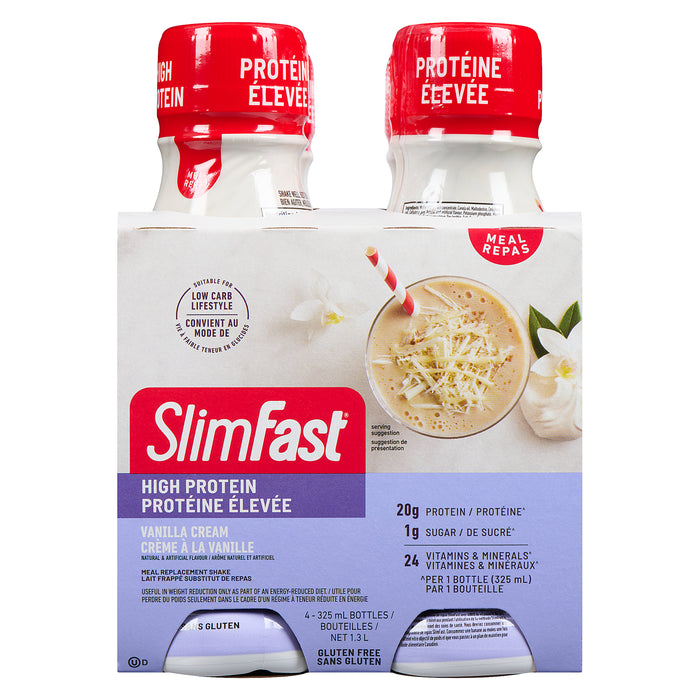 SlimFast Advanced Nutrition Meal Replacement Shake Vanilla Cream Bottles, 4-Pack, 325-ml