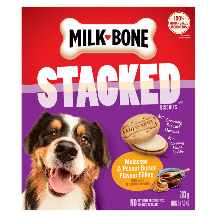 Gâteries étagées à la mélasse et au beurre d’arachide Milk-Bone Stacked pour chiens, 283 g