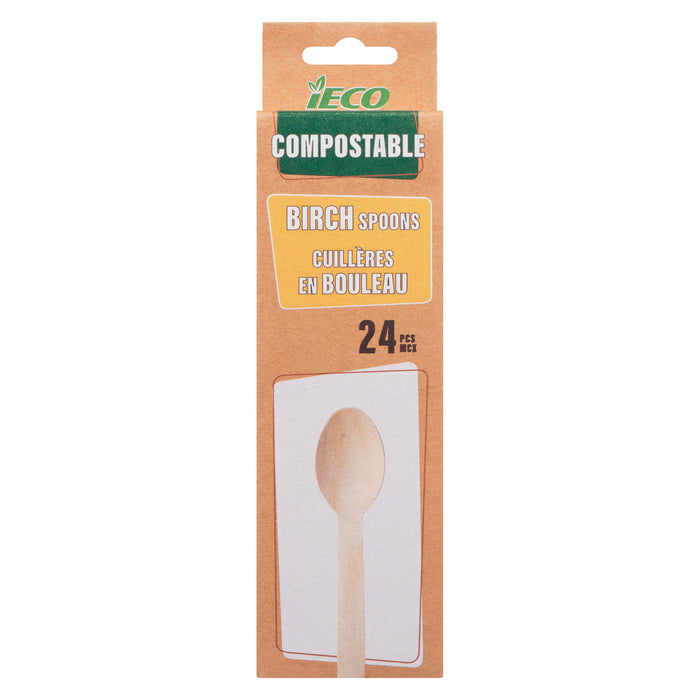 iECO Compostable Birch Spoons, 24-Pack