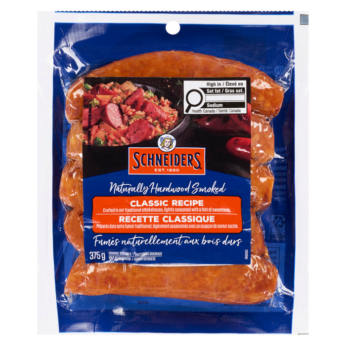Saucisses classiques fumées naturellement au bois dur Schneiders Original, 375 g