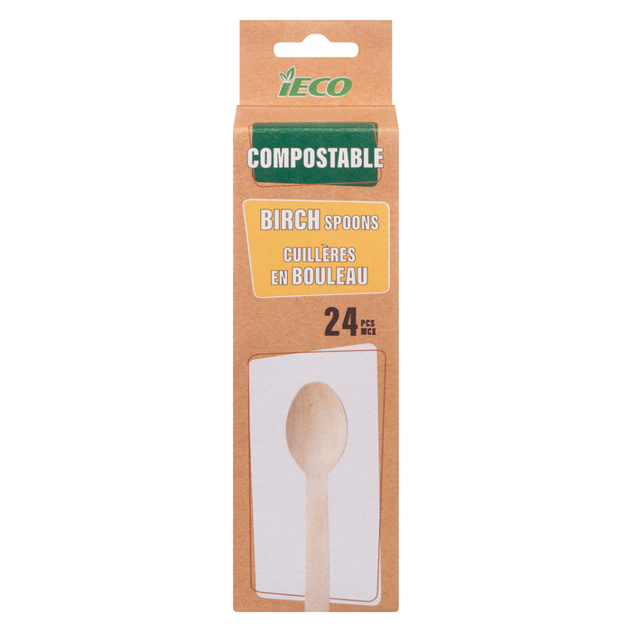 iECO Compostable Birch Spoons, 24-Pack